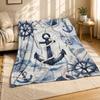 Nautical Anchor And Ship Wheel Coral Fleece Blanket Coastal Decor