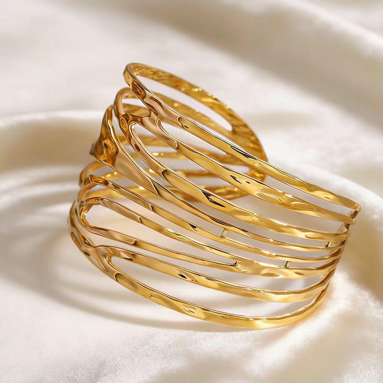 Европейский и американский ретро полый высококачественный регулируемый многослойный браслет золотой