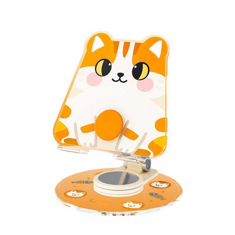 Acrylic Cartoon Animal Phone Holder: Rotating, Folding, Multi-functional for Desktop, Live Broadcast & Drama Viewing.