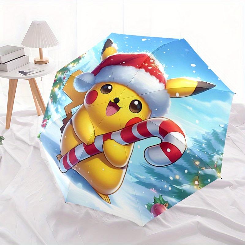 

1pc Christmas Pikachu Santa Hat with Candy Cane Pattern Beautiful Looking Automatic Folding Umbrella, 3 Folding, 8 Iron Frame Design, Durabl