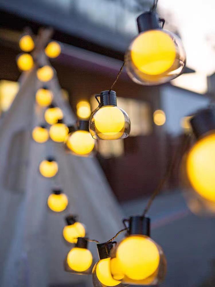 G50 Solar LED Outdoor Waterproof String Lights - Large Round Bulbs for Camping, Courtyard, Canopy, Tent, and Decorative Atmosphere.