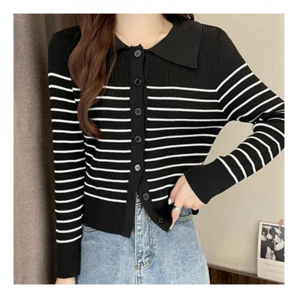 Navava Basic Stripe Long Sleeve Knit Cardigan Nk2005
