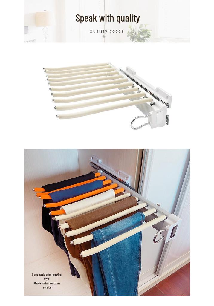 Suport telescopic promoțional extractabil anti-alunecare pentru pantaloni cu extensie completă și finisaj flockat.