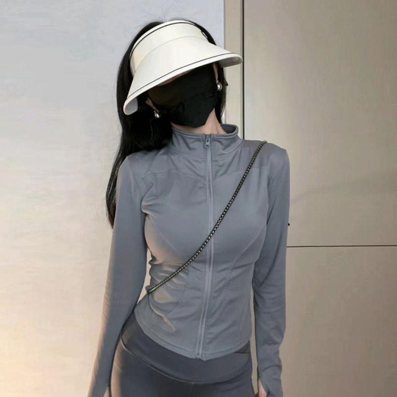 Women'S Summer Sportswear Quick-Drying Long-Sleeved Stand-Up Collar Running Tight-Fitting Sun Protection Top