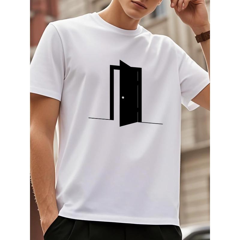 

European Size A Short-Sleeved Shirt Featuring a Minimalist Abstract Door Design in Black, Mysterious And Unique, Suitable for Art Gatherings 4XL