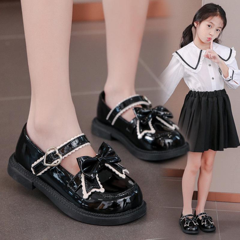 Girls' black single shoes, new spring and autumn princess shoes, leather shoes with soft soles for school performances, Korean-style children's shoes
