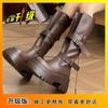 Temperament super fire retro versatile belt buckle boots Maillard but knee boots women's autumn and winter new models