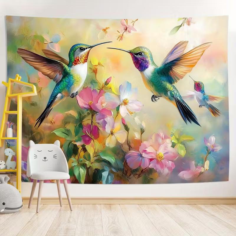 Ölgemälde Kolibri Blume Hintergrund Frühling Botanische Party Hintergrund