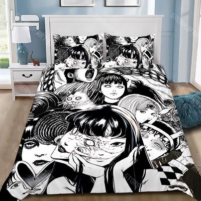 Thriller Manga Duvet Pillowcase Bedding Set Boy Junji Ito Tomie Girl Bedroom Decoration Children Gift Single Double Large Size