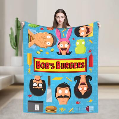 Super Warm Blankets Camping Anime Bobs Funny B-Burgers Throw Blanket Movie Flannel Bedspread For Home Decor Trend Sofa Bed Cover