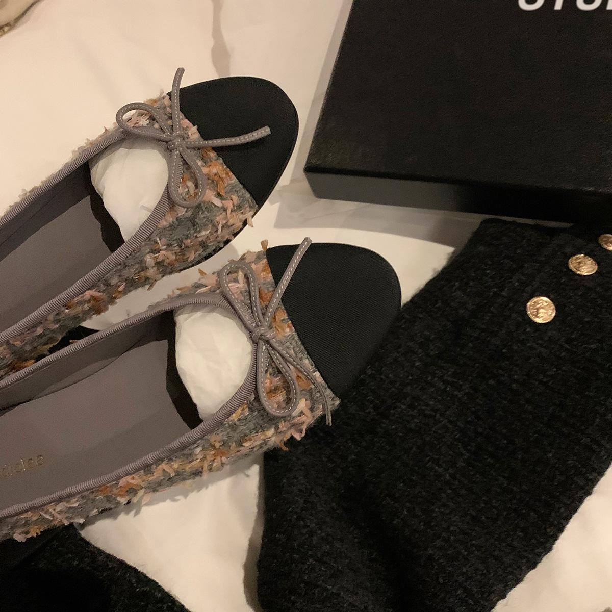 

Новые женские твидовые туфли Evening Wind на высоком массивном каблуке с бантом на плоской подошве 33