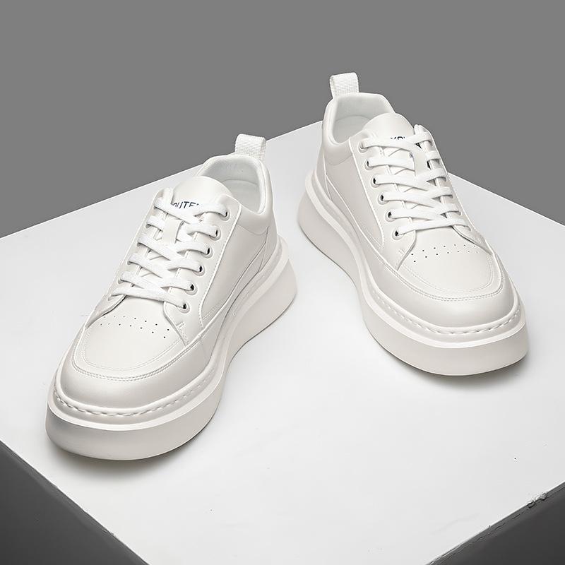 Autumn New Cow Leather Sneakers for Men Solid Color Fashion Causal White Board Shoes Male High Quality Lace Designer Shoes Man