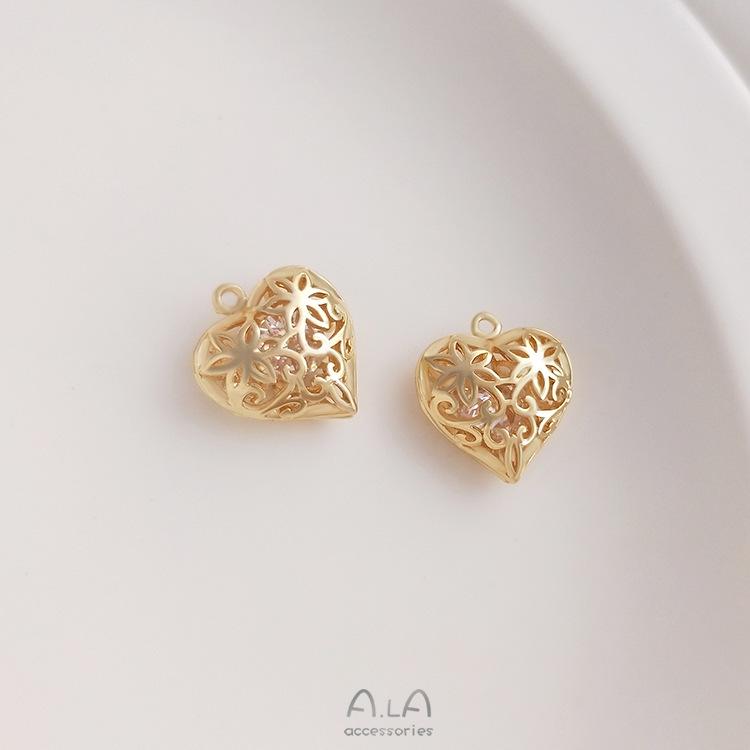 Hohler Zirkon Blumenranken Herzanhänger 14K Gold gefüllt Charm für DIY Armband/Halskette