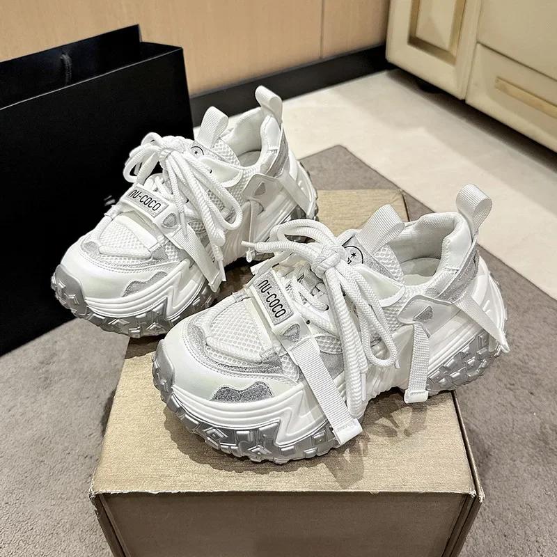 

Fashion Women s New Spring 2025 Parisian Wheel Tyre Sole Shoes Petite Thick Sole Increased Height Breathable Sports Shoes 35 светло-серый