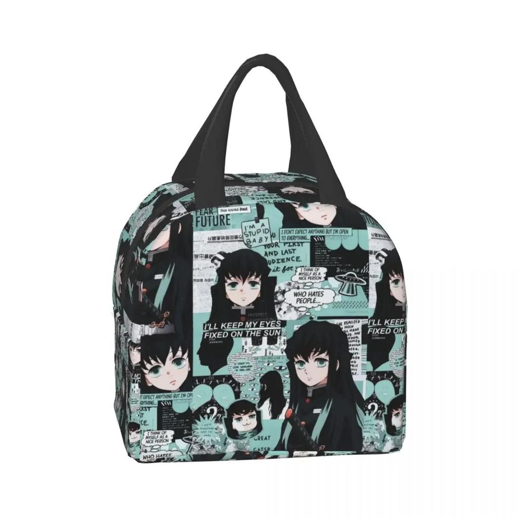 Niedliche Anime Muichiro Tokito Isolierte Lunchtasche für Frauen Kimetsu No Yaiba Kühltasche Thermische Bento-Box Schulfutter-Aufbewahrungstasche