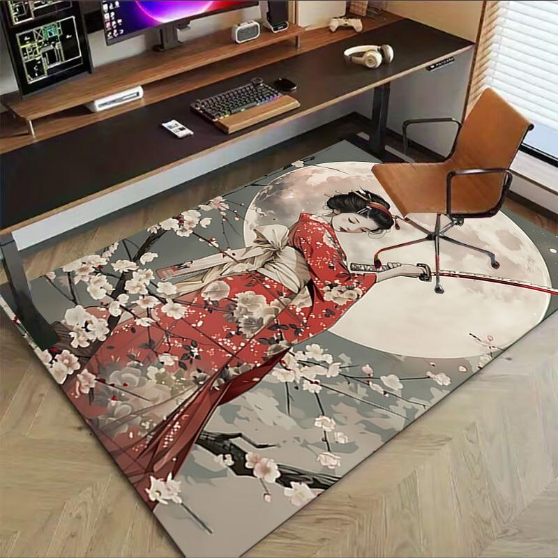 1PC Kimono Flowers Carpet Ultra Soft, Thick & Absorbent, Non Slip Machine Washable Mat for Entryway