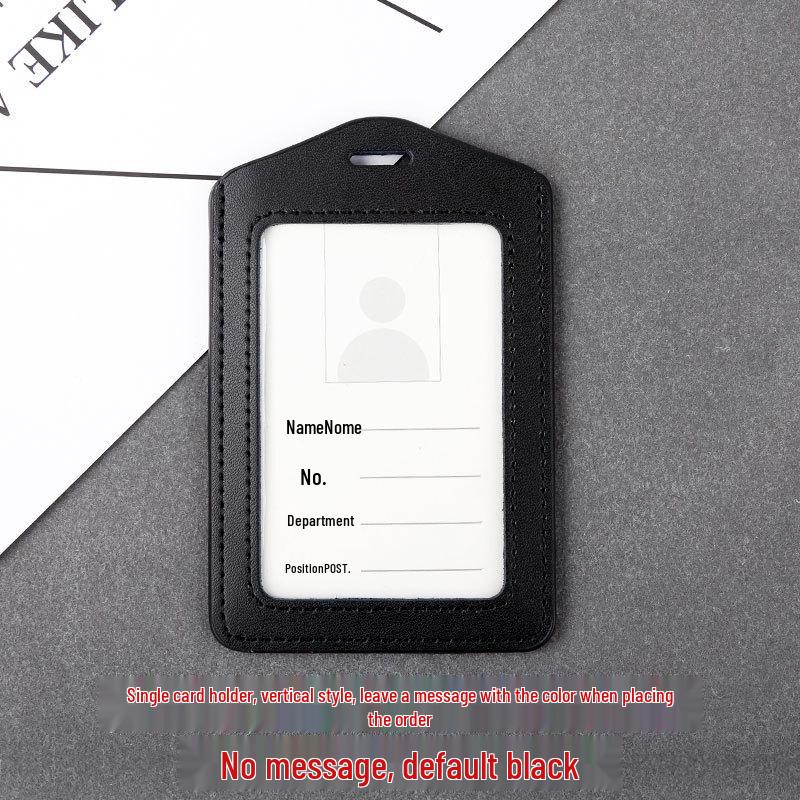 Genuine Leather Double-Sided ID Card Holder with Transparent Windows and Lanyard