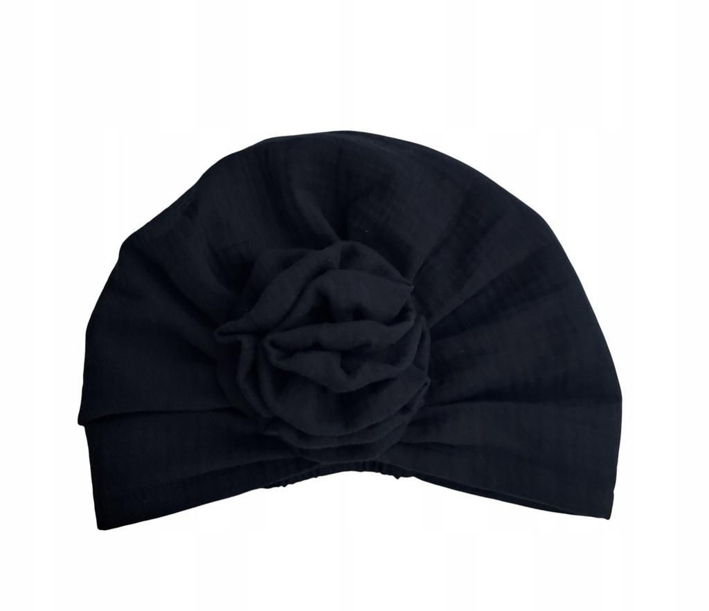 Classic Turban with Rose Mussa Black Cotton Muslin Comfort and Style