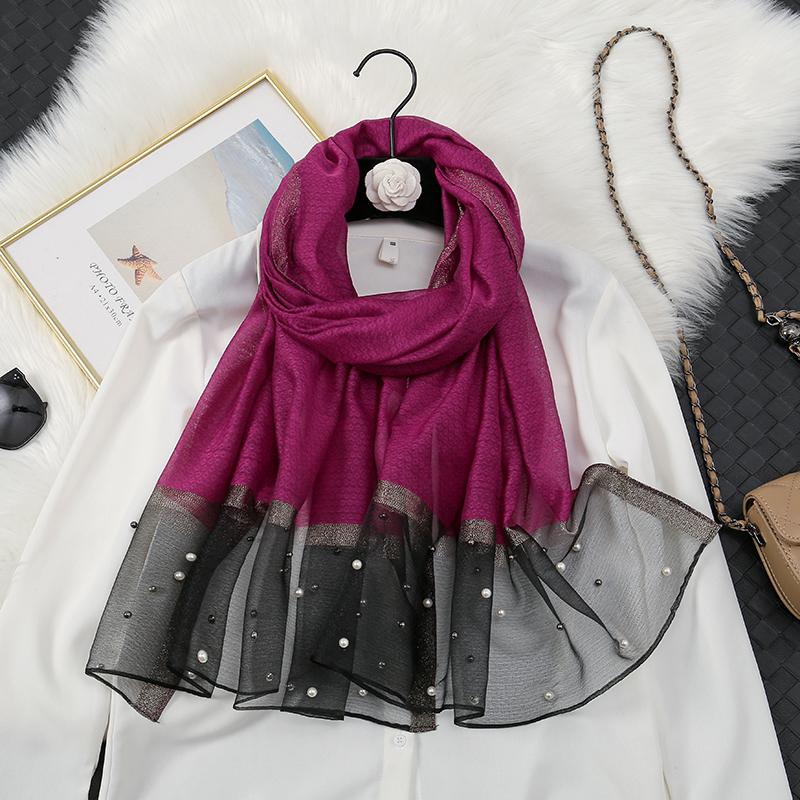 Fashion Luxury Silk Scarf For Women Shawls With Beads Long Scarf For Women Female Foluard Stoles Bandana Head Wraps Headscarf