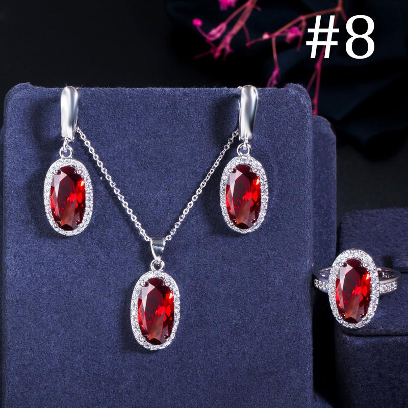 WWJ Super Sparkling Oval Shape Cubic Zirconia Engagement Ring Necklack Earrings Set