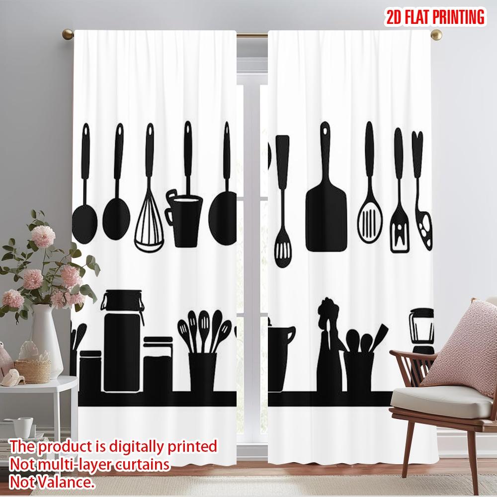 2pcs,2D Plane Printing Minimalist Curtains Kitchen Silhouettes Versatile Polyester (without Rod) Outdoor Decorations Perfect for