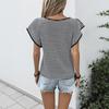 Damen Sommer Gestreift Mode Rundhals Kurzarm T-Shirt Top