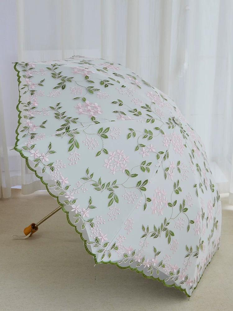Umbrella Lace Sun Umbrella Female Embroider Sun Protection UV Protection Sun Umbrella Retro Style Princess Umbrella Sunny and Rain Dual-Use