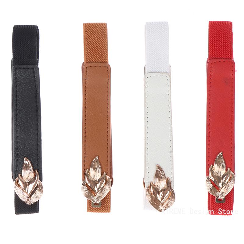 Fashion Leaf Thin Belt Stretch Dress Belt Women Fashion Waist Thin Buckle Waistband for Ladies Belt Decoration Narrow