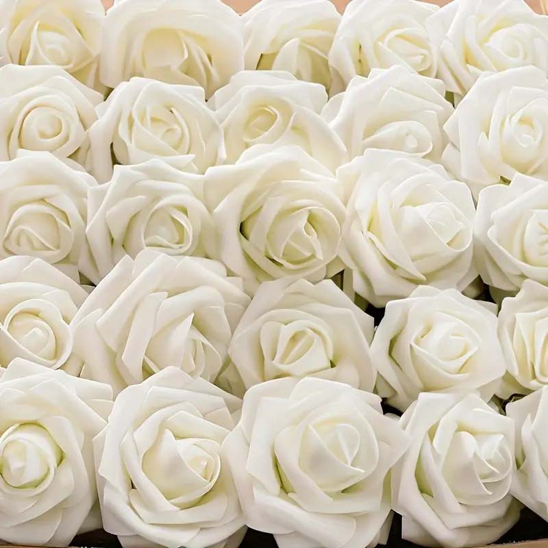 25pcs Fake Artificial White Roses With Stem, Home, Party & Wedding Decorations, For DIY, Bridal Shower Bouquets & Centrepieces/Arrangements