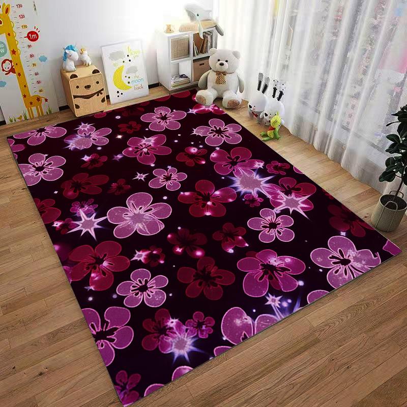 Blumenmuster Teppich - Rosa und Lila Blumen mit Sternakzenten Geeignet für den Einsatz als Antirutsch für Wohnzimmer Schlafzimmer Sofas