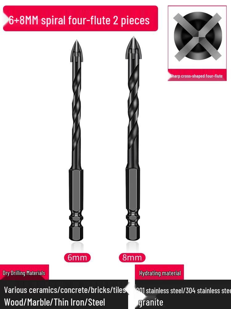 6mm All-In-One Tile and Concrete Drill Bit - Four-Flute Alloy Triangle for Glass and Cement