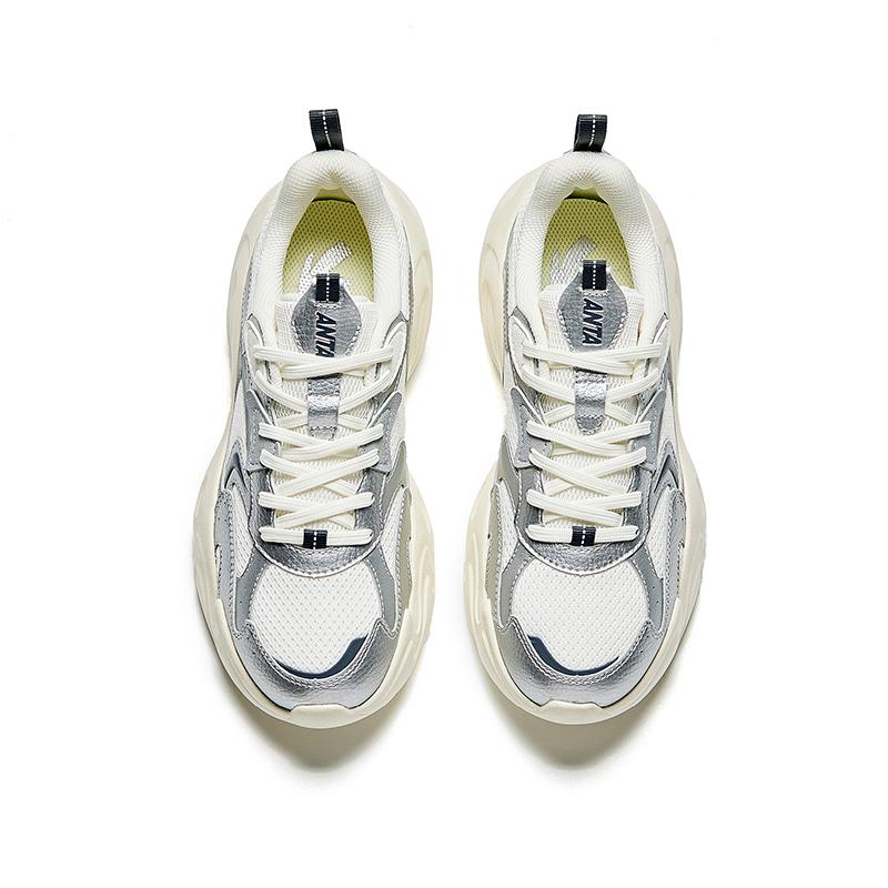 New Anta Walker Anti Slip Wear Resistant Low Top Casual Shoes Women's White Silver 922448810-3
