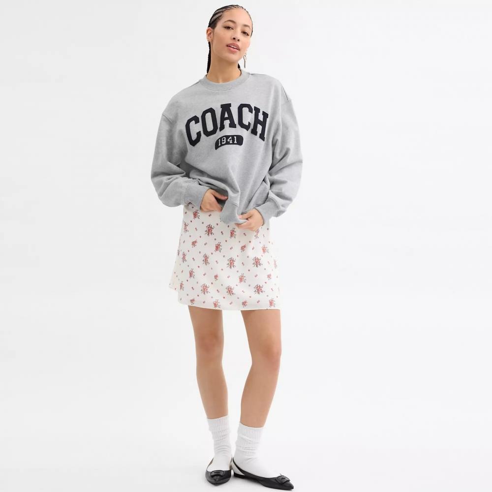 Coach Sporty Signature Boyfriend Crewneck Sweatshirt Heather Grey