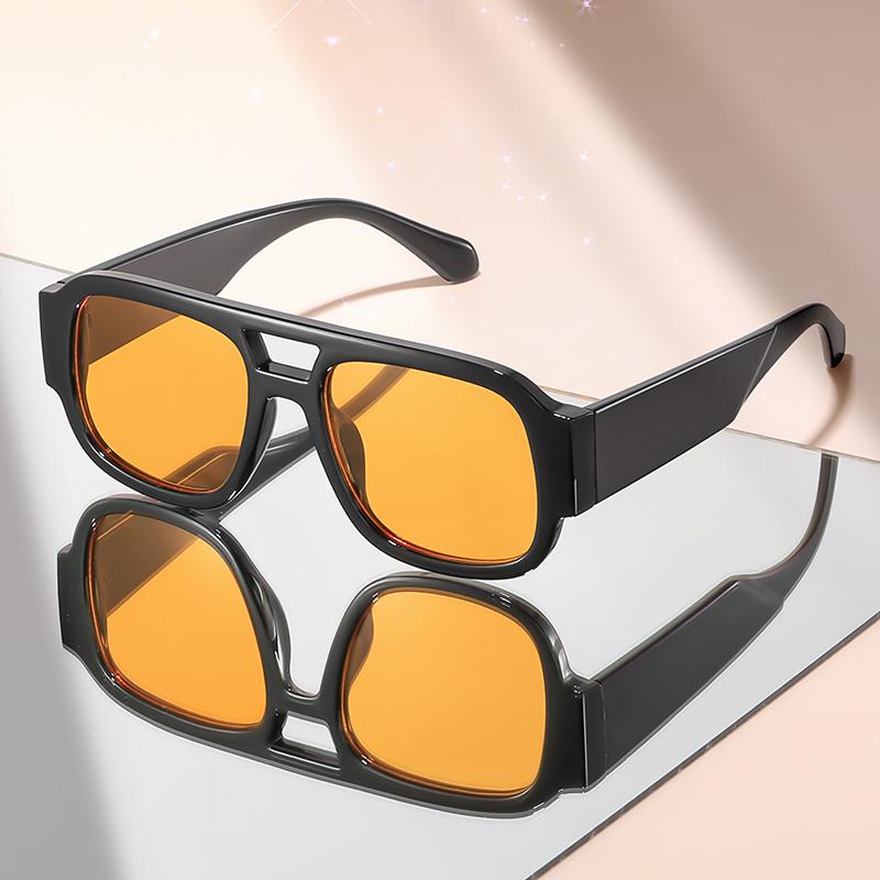 Retro Double-beam Square-framed Sunglasses for Travel, Parties, Daily Wear and Photography Decoration