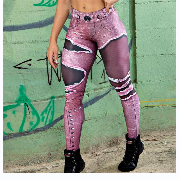 Wish Sommer Damen Mehrfarbig Faux Denim High-Waist Po-Hebende Yoga Leggings XY978