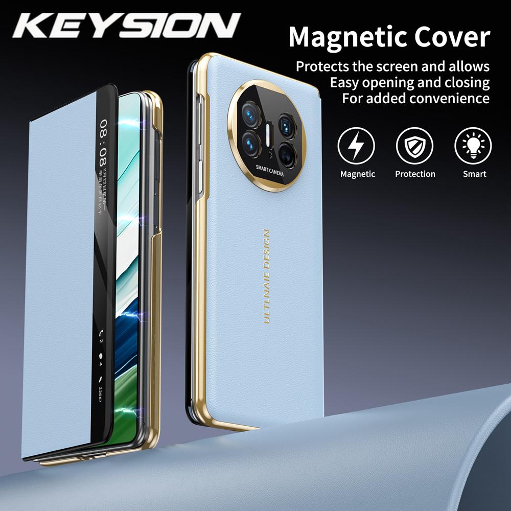 

KEYSION Роскошный чехол из искусственной кожи с покрытием для Huawei Mate X5, защита камеры, магнитная беспроводная зарядка, складной чехол для телефона for Huawei Mate X5 небесно-голубой