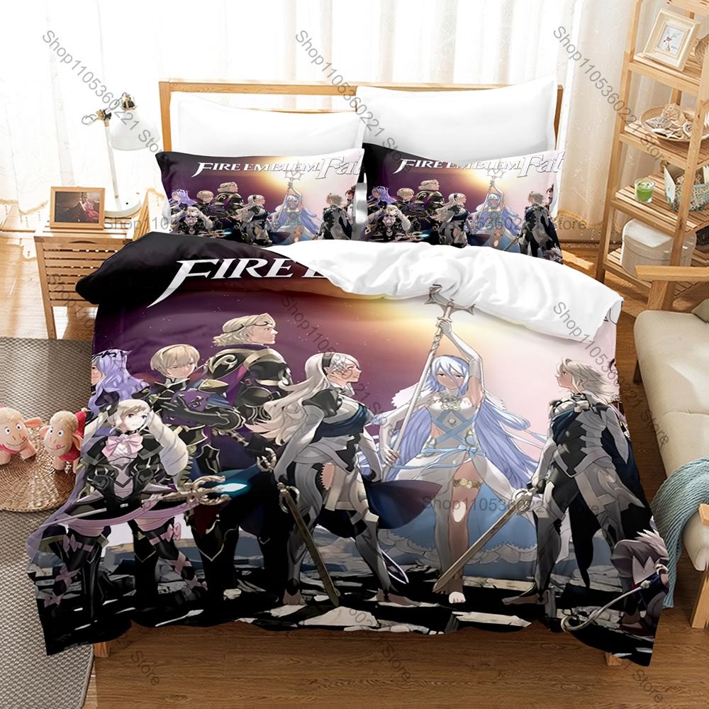 Strategy RPG Fire Emblem Full Printed 3PCS Bedding Duvet Cover + 2 Pillowcases Teen Gamer Dorm Home Decoration Anime