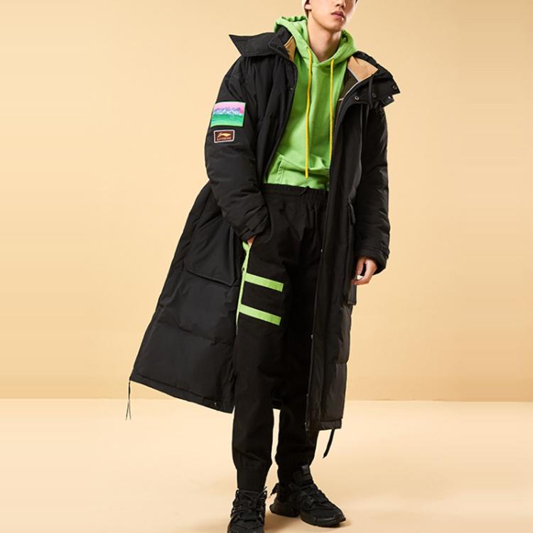 Li Ning Long Hooded Warm Loose Two-Piece Down Jacket Men Outerwear Standard-Black AEAP007-2