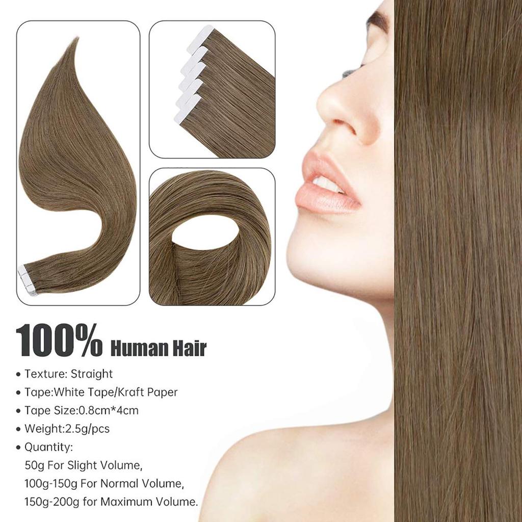 Doczepy z ludzkich włosów Seal TAPE hair Doczepy Remy Kolor Doczepy perukowe 10szt [ALISY] (16 cali, 8#)