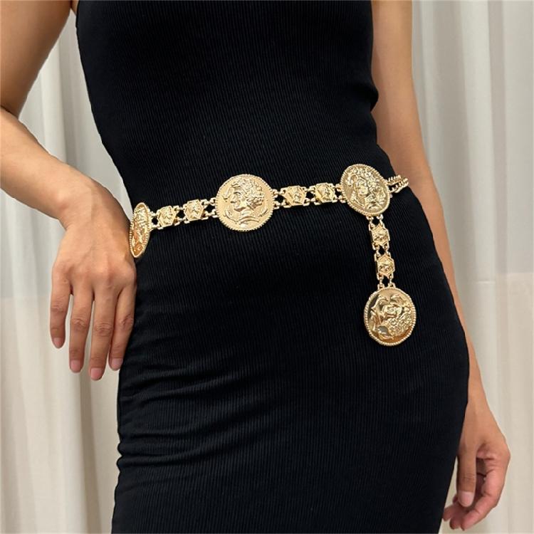 Elegant Waist Belt Aesthetic Head Charm Photo Props Belt for Jeans Dress Belt Body Jewelry Metallic Chain