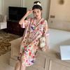 Style Pet Fruit Party Summer Ice Silk Short-Sleeved Shirt Medium And Long Loungewear Nightdress Women