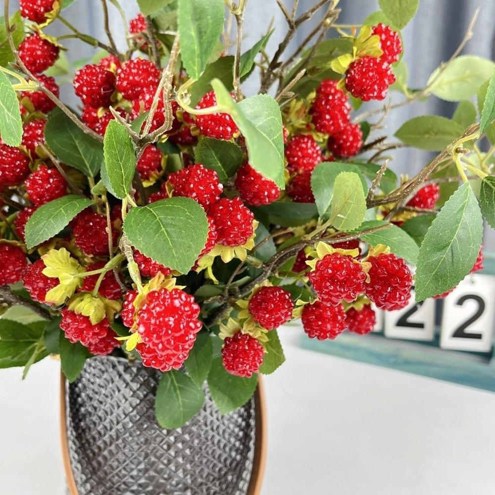 Green Leaves Artificial Raspberry Branch Luxury Fake Plants Living Room Decor