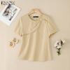 ZANZEA Women Casual Round Neck Loose Summer Cotton Short Sleeve Blouse