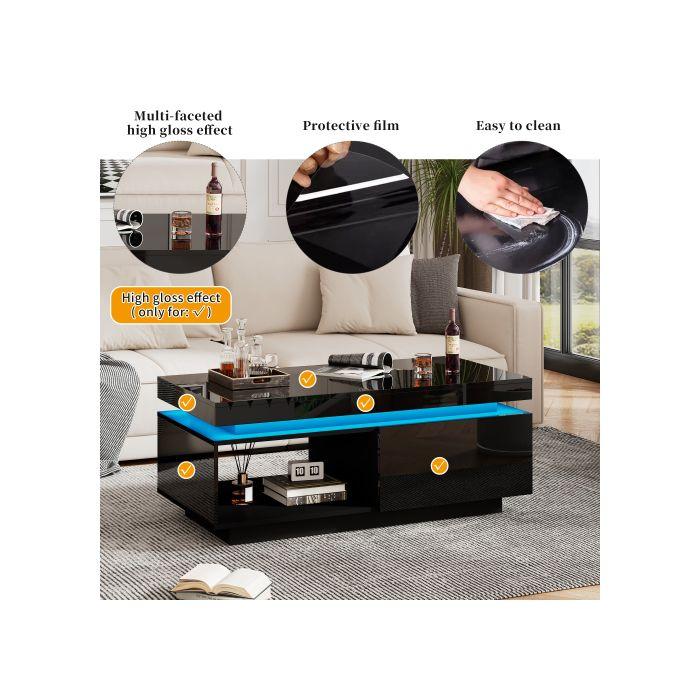 Table basse - MUVOE - Moderne - Éclairage LED - Tiroir spacieux - Charge 50 kg