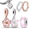 Coppercherry Blossom Pink Sweet Charms Beads Flowers Rings Fit Original Bracelet Charm Jewelry Bead For Women Diy Gift