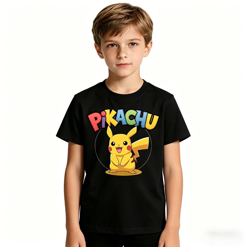 Summer Anime Pokémon Cosplay TShirt Cotton Short Sleeve Tops Casual Loose Retro TShirt Men Women Kids Family Matching Outfits