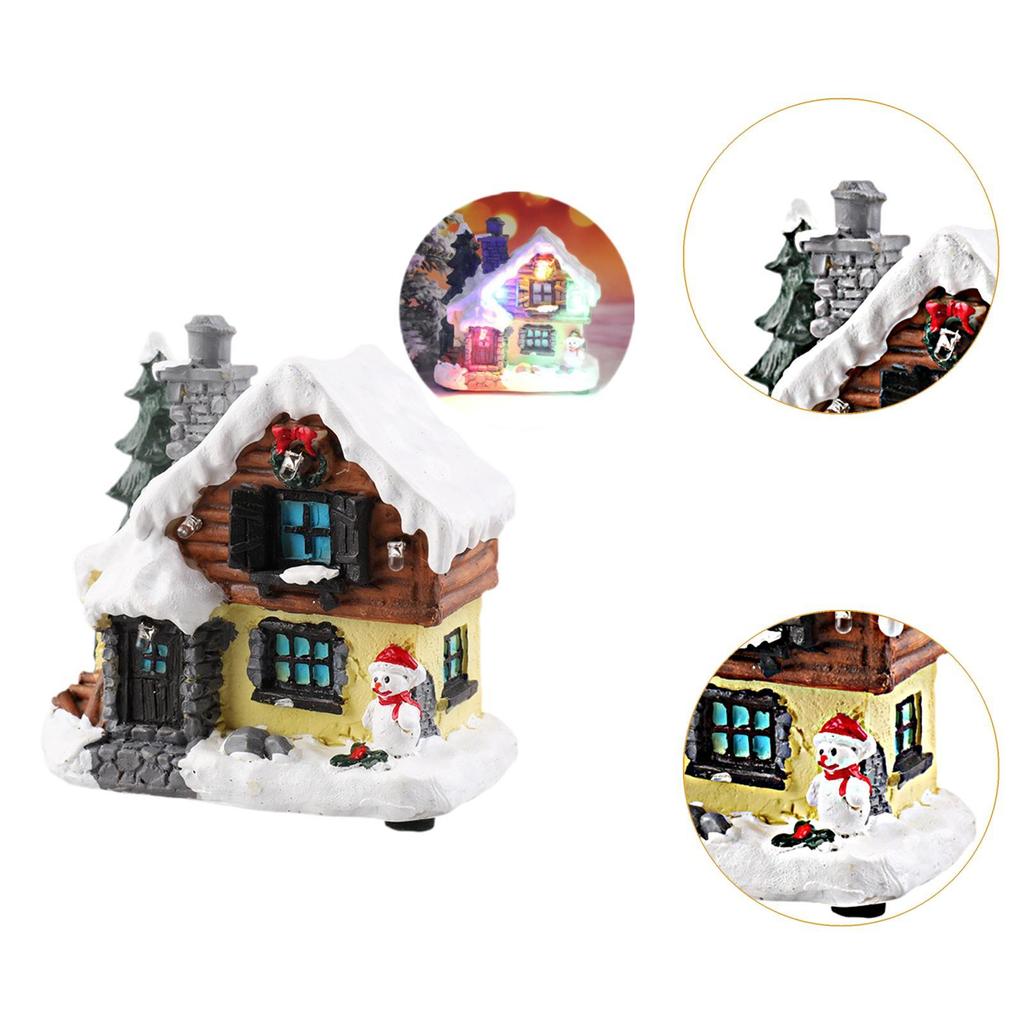 2 Pieces Lighted Christmas Village Figurine Resin Table Centerpiece for Desk