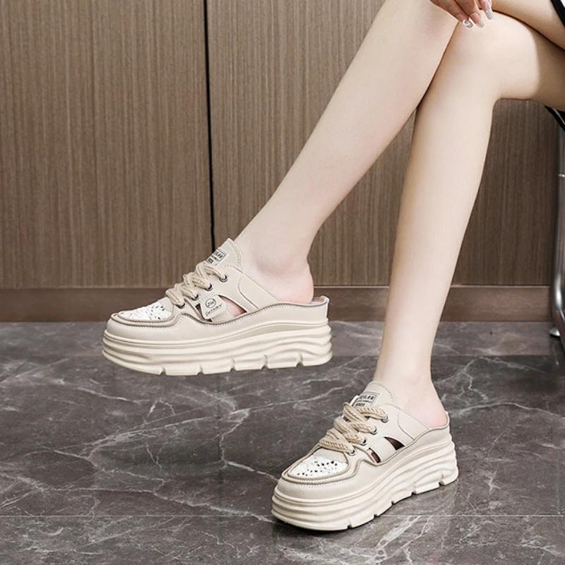 Baotou Half Slippers Women's New Thick Bottom Sandals Hollow Breathable Casual Sports Shoes Thick Bottom Outerwear Sandals