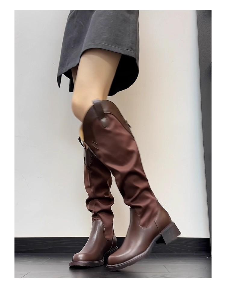 British style thick heel but knee boots women's 2025 new versatile tall tube pleated pile boots western knight boots