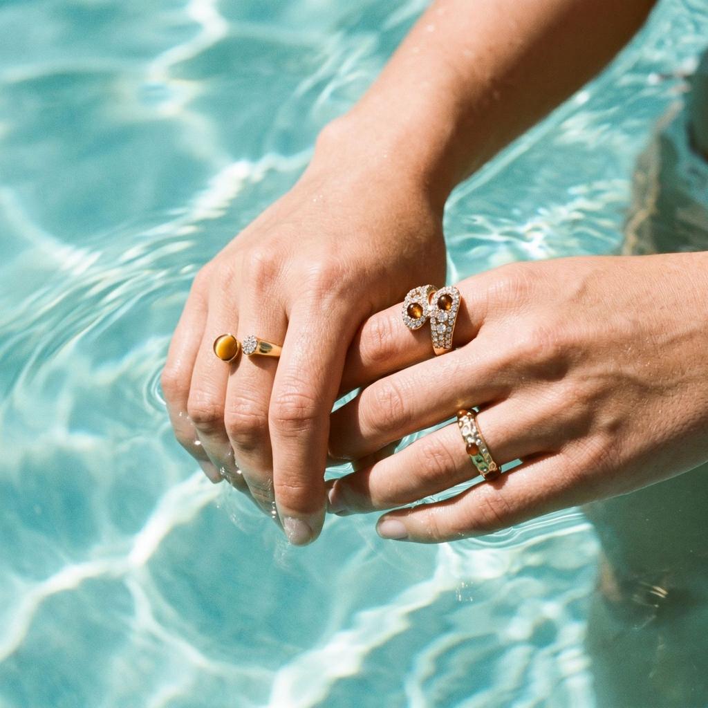 Women's Retro Tiger Eye Stone Open Ring Alloy Jewelry Set